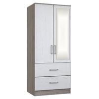 minnesota 2 door 2 drawer mirrored wardrobe grey oak and flakewood whi ...