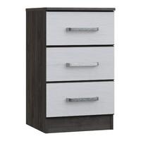 Minnesota 3 Drawer Bedside Chocolate Oak and Flakewood White