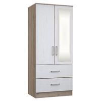 Minnesota 2 Door 2 Drawer Mirrored Wardrobe Natural Oak and Flakewood White