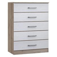 Minnesota 5 Drawer Chest Natural Oak and Flakewood White