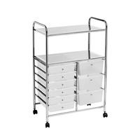 milton trolley in chrome and plastic with 9 drawers and 2 shelf