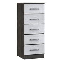 Minnesota 5 Drawer Tallboy Chocolate Oak and Flakewood White