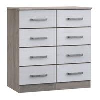 minnesota 8 drawer narrow chest grey oak and flakewood white