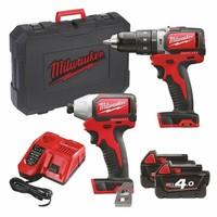Milwaukee M18BLPP2B-402C M18 Compact Brushless Twin Pack (M18BLPD Percussion Drill, M18BLID Impact Driver, 2 x 4.0ah batteries, charger, BMC)