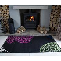 milan black cerise lime paisley patterned fireplace hearth rug