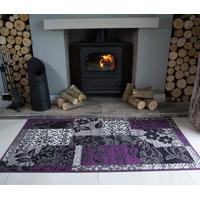 Milan Grey Purple Patchwork Fireplace Rug