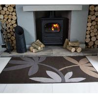 Milan Chocolate Brown Grey Funky Leaf Fireplace Rug