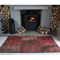 Milan Wine Red Traditional Patchwork Fireplace Rug