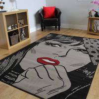 Milan Black Grey and Red Pop Art POW! Woman Rug - 1673-W11 120 cm x 170 cm (4\' x 5\'6\