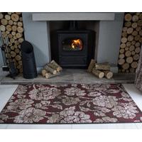 milan chocolate brown red floral hearth rug