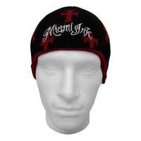 Miami Ink Reversible Crosses And Stripes Beanie Hat Red/black (kc120474mik)