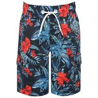 Minoti boys hibiscus flower print elasticated waistband pocket detail swim shorts - Navy