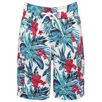 Minoti boys hibiscus flower print elasticated waistband pocket detail swim shorts - White