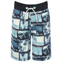 Minoti boys blue vintage photograph print elasticated waistband pocket detail swim shorts - Multicolour