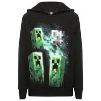 Minecraft boys long sleeve black creeper print pull on character pure cotton hoody - Black