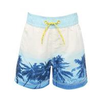 Minoti boys blue palm tree print elasticated waistband front pocket swim shorts - Blue