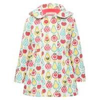 Minoti girls long sleeve apple and pear fruit print double breasted button plaque hooded jacket - White