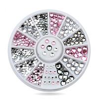 Mix Sizes Clear Pink Grey Glitter 3d Nail Art Rhinestone Decoration Wheel