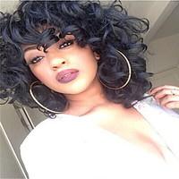 Middle Length Curly Hair European Weave Black Color Synthetic Wig