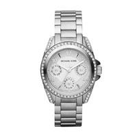 Michael Kors Blair ladies\' chronograph stone set round silver dial stainless steel bracelet watch