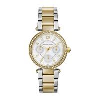 Michael Kors Parker ladies\' stone set white dial two tone bracelet watch