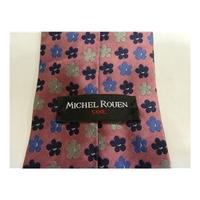 Michel Rouen Silk Tie Blush Pink With Blue & Grey Flower Design
