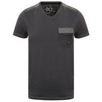 millcham v neck t shirt with chambray detail in slate blue dissident