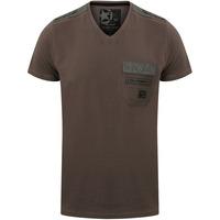 millcham v neck t shirt with chambray detail in graphite grey dissiden ...