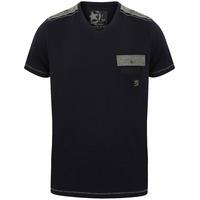 millcham v neck t shirt with chambray detail in dark navy dissident