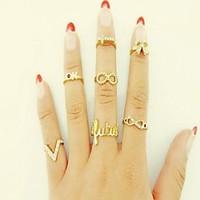 midi rings alloy rhinestone simulated diamond love fashion golden jewe ...