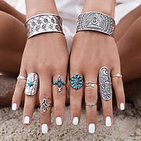 midi rings turquoise turquoise alloy flower carved fashion silver jewe ...