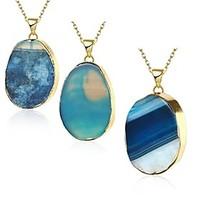 MISSING U Women\'s Irregular Natural Pure Crystal Agate Stone 18K Gold Plated Pendant Necklace One Piece Jewelry