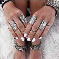 Midi Rings Alloy Flower Fashion Carved Punk Silver Jewelry Party 1set