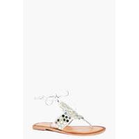 Mirror Trim Thong Leather Sandal - white