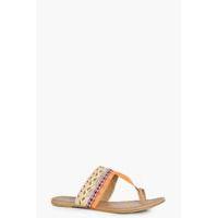 Mixed Print Toe Part Sandal - orange