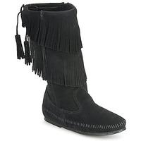 Minnetonka CALF HI 2-LAYER FRINGE BOOT women\'s High Boots in black