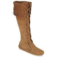 minnetonka front lace knee high boot womens high boots in brown