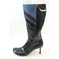 Miss Sixty - Size 40 (6.5) - Black, Purple & Denim - Patent Leather Stilleto Heel Calf Boots