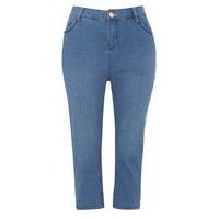 Mid Wash Pear Fit Denim Cropped Jeans, Denim