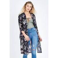 MIXED FLORAL LONGLINE KIMONO