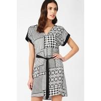 MIX PRINT ZIP CAP SLV TUNIC DR