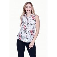 mix floral sleeveless satin shirt