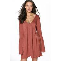 millie v neck swing dress chestnut