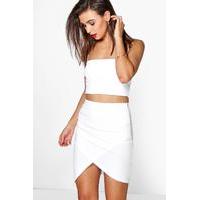 millie ruched side asymmetric midi skirt white