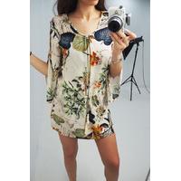 Milan floral print cold shoulder dress