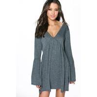 Millie V Neck Swing Dress - charcoal