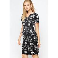 mix print black peplum dress