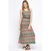 Mix Print Belted Maxi Dress