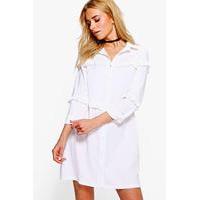 Micro Ruffle Shirt Dress - white