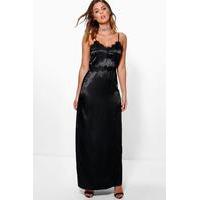 Mia Satin Lace Trim Slip Maxi Dress - black